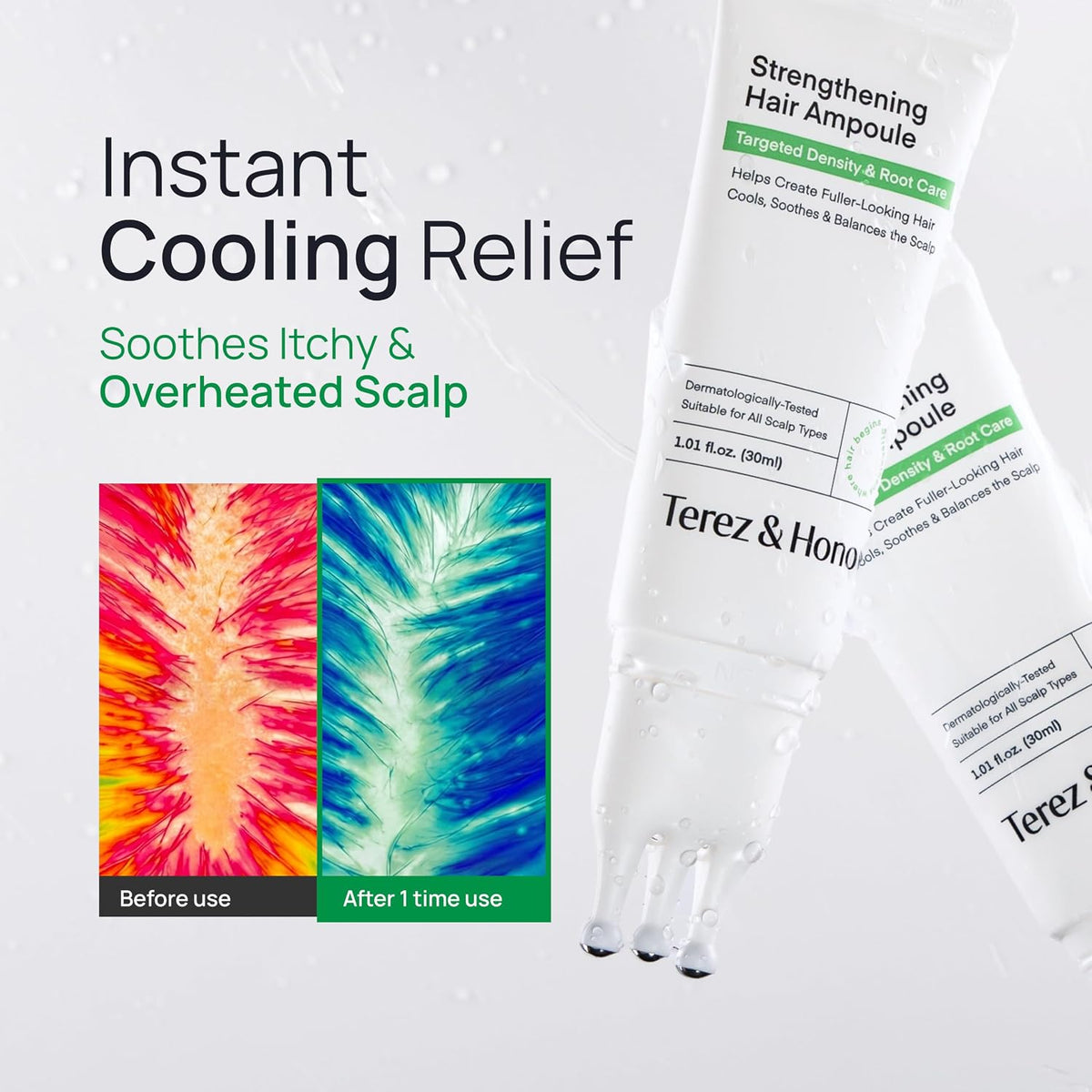 TEREZ & HONOR Scalp Strengthening Hair Serum – Korean Cooling Roll-On with Caffeine, Niacinamide & Panthenol