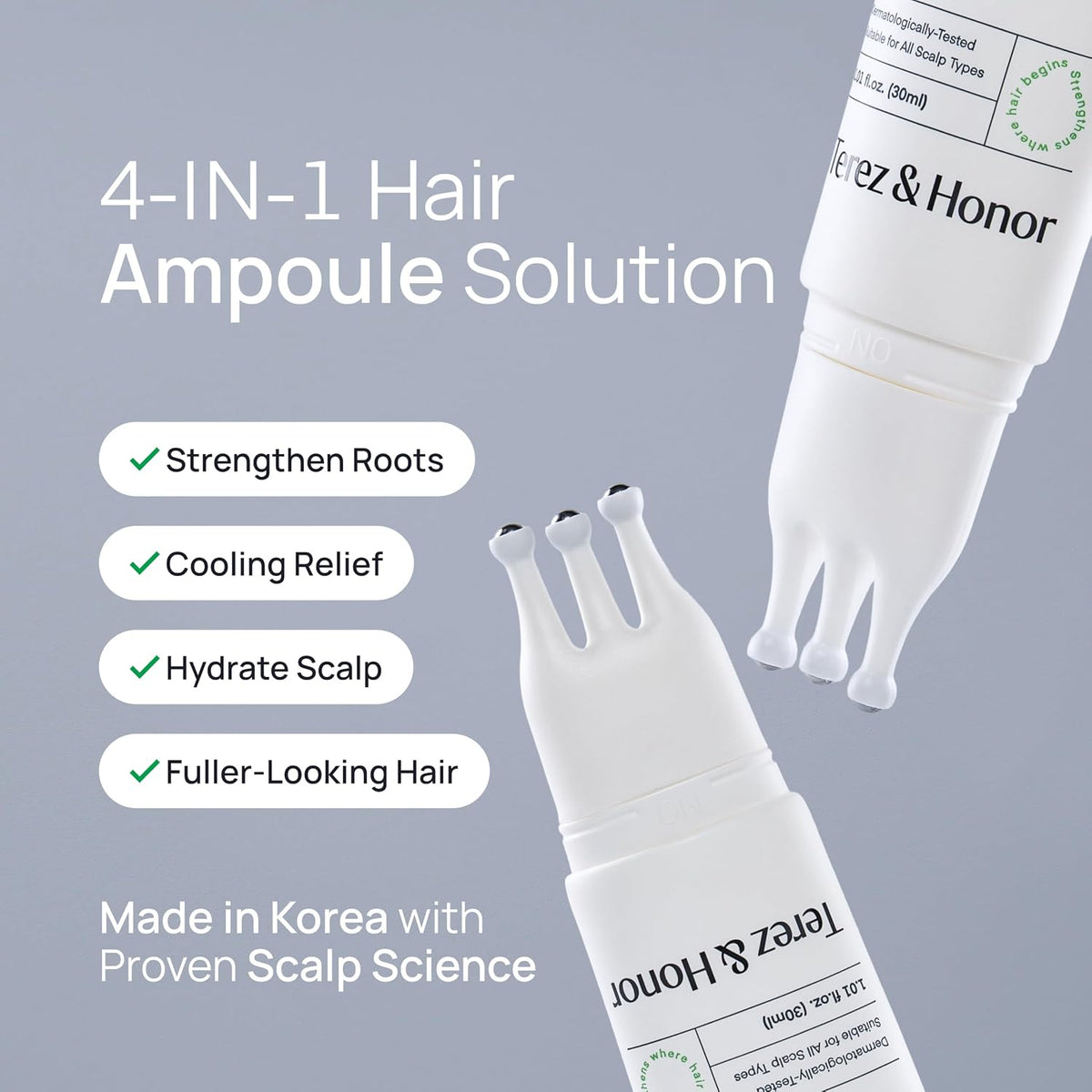 TEREZ & HONOR Scalp Strengthening Hair Serum – Korean Cooling Roll-On with Caffeine, Niacinamide & Panthenol