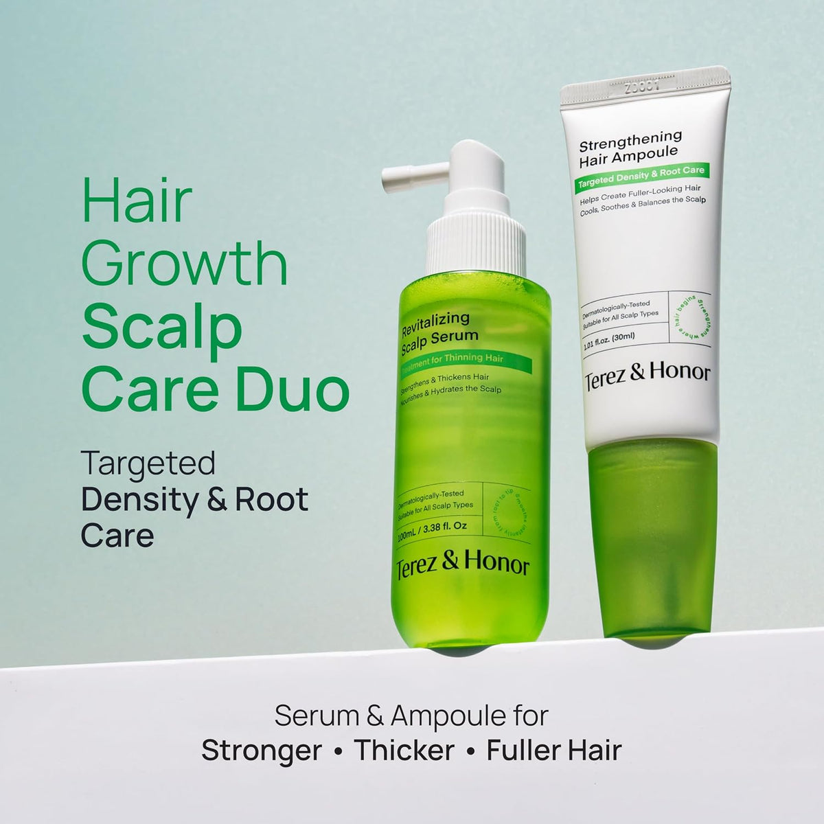 TEREZ & HONOR Scalp Strengthening Hair Serum – Korean Cooling Roll-On with Caffeine, Niacinamide & Panthenol