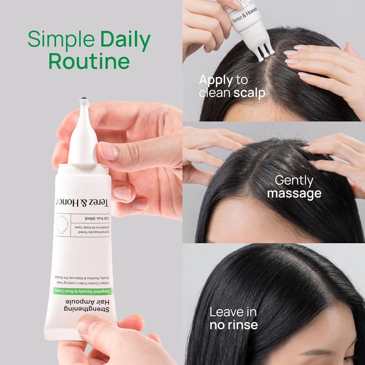 TEREZ & HONOR Scalp Strengthening Hair Serum – Korean Cooling Roll-On with Caffeine, Niacinamide & Panthenol