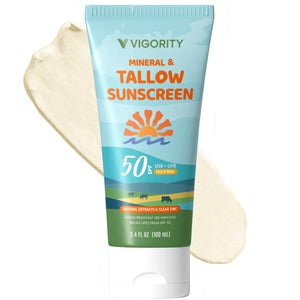 Vigority Beef Tallow Sunscreen with Zinc Oxide: Natural Non-Toxic SPF 50 - 3.4 FL OZ
