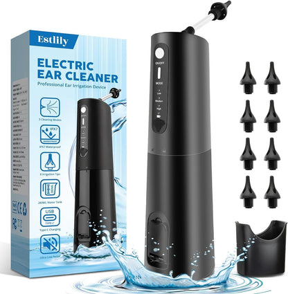 Estlily Electric Ear Wax Removal Kit – Water-Powered Ear Cleaner with 8 Reusable Tips